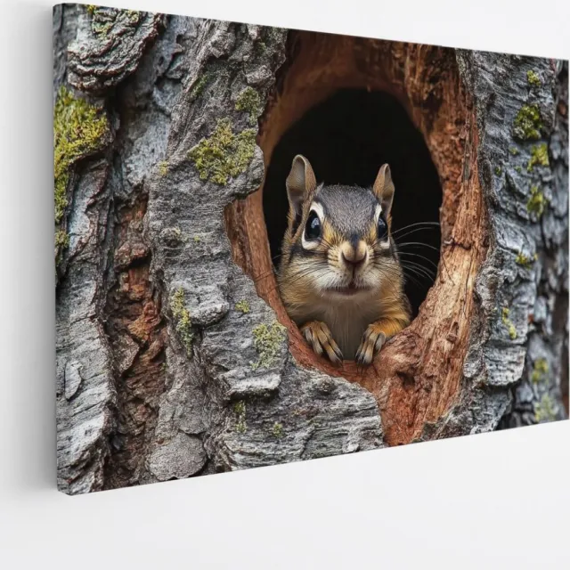 Saammp Canvas Schilderij - Eekhoorn in boom - Natuur - Dieren - 40x30 - Foto op canvas - Wanddecoratie - Muurdecoratie Woonkamer - Slaapkamer decoratie - Canvas Print Multicolor