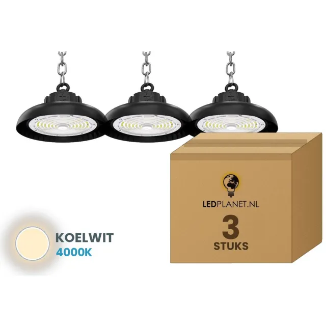 Tsong UFO Lamp - LED High Bay 100W - 18.000 lm - Koelwit 4000K - 3 stuks - Instelbaar 60/80/100W - 0-10V Dimbaar - IP65 - Hal, Werkplaats- & Garageverlichting - 5 jaar garantie