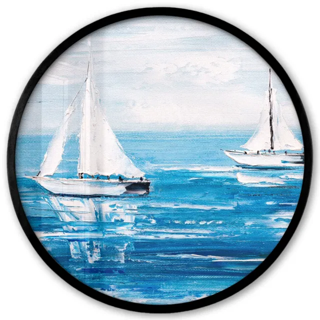 FrameYourWall Poster in lijst Rond - Fotolijst 40x40 cm - Posters - Schilderij - Olieverf - Boot - Water - Ronde posterlijst zwart - Decoratie - Wanddecoratie woonkamer - Muurdecoratie slaapkamer Multicolor