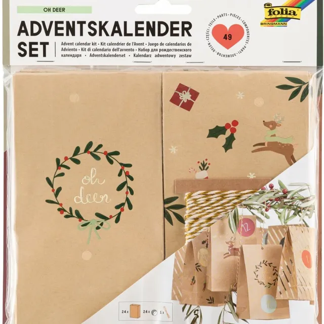 Folia Adventskalender met 24 papieren zakjes, rendierpatroon Bruin