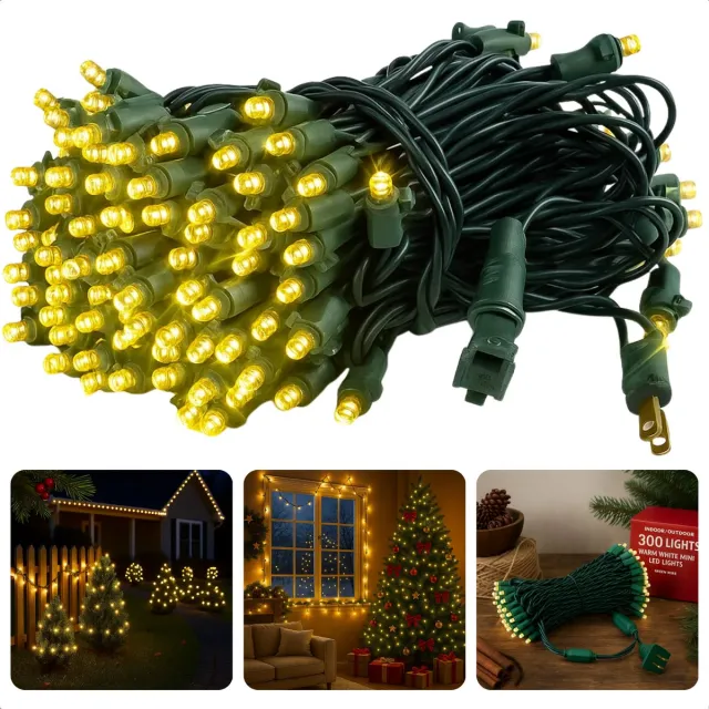 Cheqo Kerstverlichting Binnen En Buiten - 720 LED Lampjes - Warm Wit Licht - 54 Meter Lichtsnoer - IP44 Beschermklasse - LED Lichtsnoer - Groen Snoer - Energiezuinig 9W - 3 Meter Aanloopsnoer - LED Lampjes - Kerstlampjes - Kerstboomverlichting