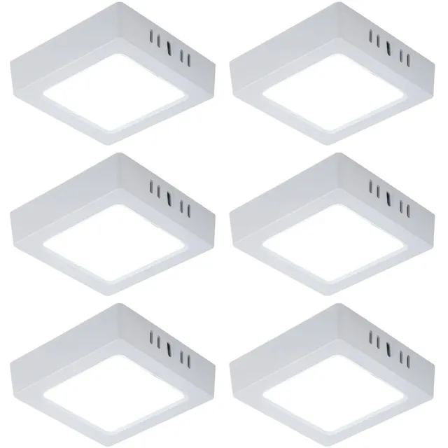 V-TAC LED plafondlamp woonkamerverlichting halverlichting opbouw paneel vierkante keukenlamp, wit kunststof, 6W 660lm 6500K koel wit, L 12 cm , set van 6