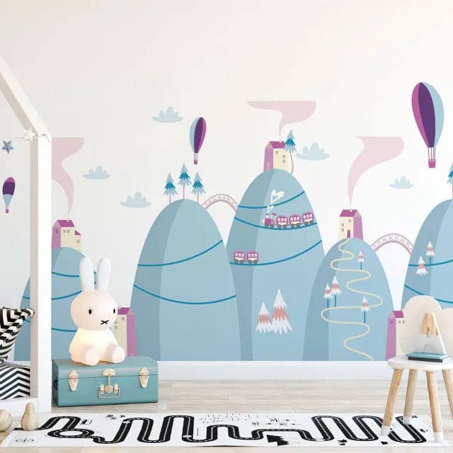 Ambiance Sticker Scandinavische bergstickers met prachtige heteluchtballonnen, 110 x 165 cm Multi color