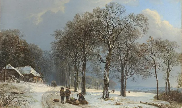 WANDKRAFT Schilderij - winterlandschap - Barend Cornelis Koekkoek - Collectie ART Facsimile - Dibond wit - 118x70cm Multi