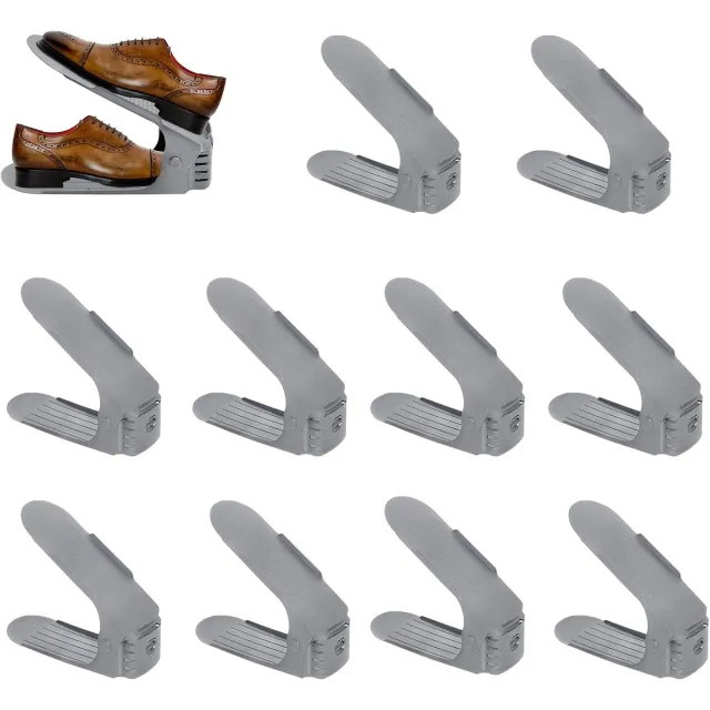 ACXIN Verstelbare Schoenorganizer Schoenstapelaar Ruimtebesparend Antislip Schoenopberger 3 Hoogtes Kast Organisatie - Grijs - 10 Stuks
