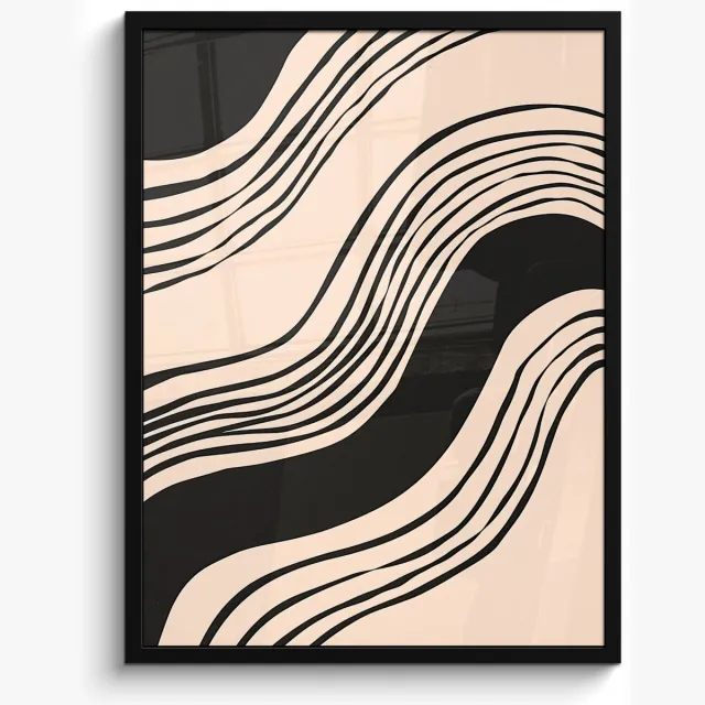 FrameYourWall Poster in lijst - Fotolijst 50x70 cm - Posters - Golven - Zwart - Zandkleur - Posterlijst zwart - Decoratie - Wanddecoratie woonkamer - Muurdecoratie slaapkamer Golven - Zandkleur