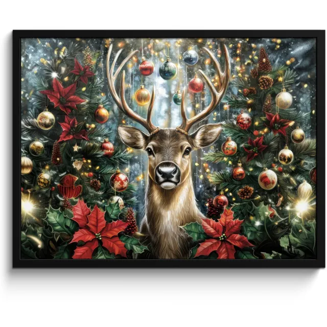 FrameYourWall Poster in lijst - Fotolijst 70x50 cm - Posters - Kerstfeest - Dennenbos - Rood - Posterlijst zwart - Decoratie - Wanddecoratie woonkamer - Muurdecoratie slaapkamer - Kerstversiering - Kerstdecoratie voor binnen - Kerstmis