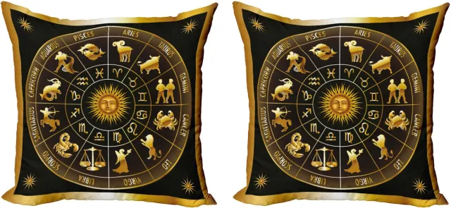 ABAKUHAUS Decoratieve kussenhoezen met astrologie-thema, set van 2, Zon-Maan cirkel, 40x40 cm, donker bosgroen oranje