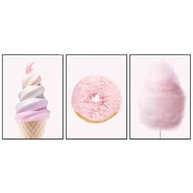 No Filter Meidenkamer posters – 3 stuks 30x40 cm – Donut, ijsje & suikerspin roze