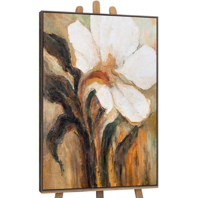 YS Schilderij "Verloop van de Tijd" - Handgeschilderd canvas schilderij - Wanddecoratie Bloemen - Wit - Pastel - Muurdecoratie woonkamer - Slaapkamer decoratie - Kamer accessoires - Schilderijen slaapkamer - schilderij canvas bloemen veld Grey 120x80