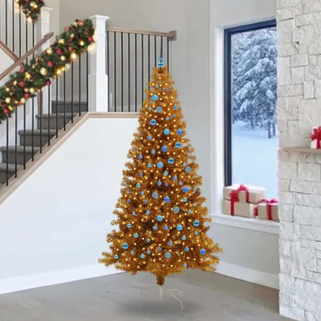 vidaXL Kerstboom met ledverlichting Goud 240 cm PET en staal