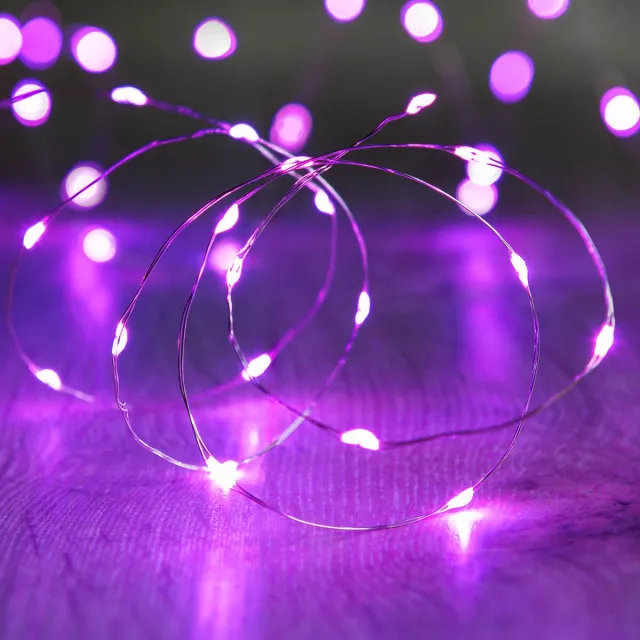 KIMU 2x Led Lampjes Snoer - Paars 2 meter Lichtsnoer - Verlichting Kleding Lichtjes Haar Hoed Ledlampjes Fiets Streng Fietsverlichting CR2032 Halloween
