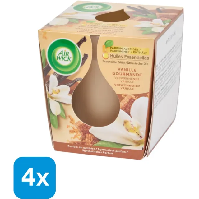 Air Wick 4x Airwick geurkaars Vanille 105 gram | 4x geurkaars in glas geel