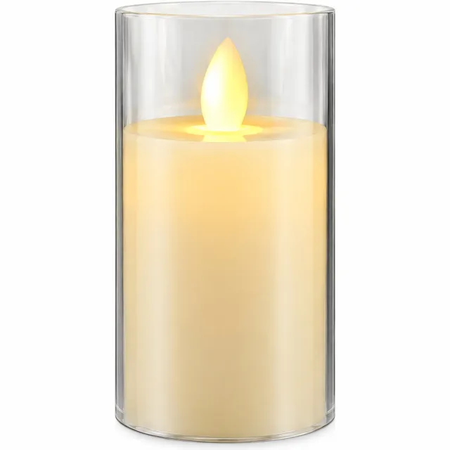 SWGOTA led kaarsen: bekerkaars 7,8 x 15 cm met bewegende vlam en warm licht, vlakke bovenrand, op batterijen, batterijen niet inbegrepen Crème