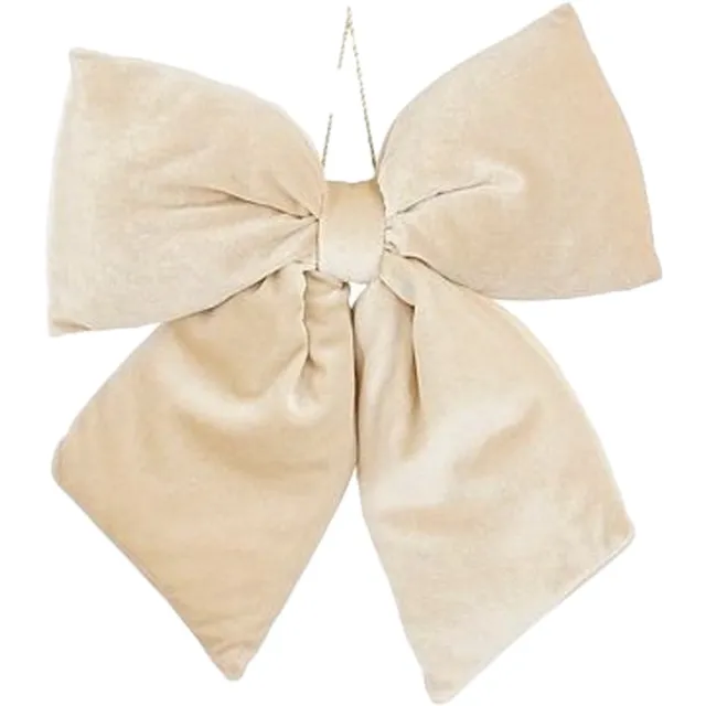 Mica Decorations Kerst strik ornament - creme - 30 x 34 cm - polyester velvet- kerststrik