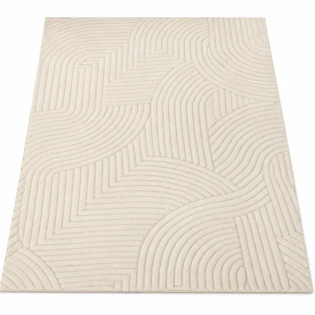 JOYNEXTBUY Vloerkleed 160 × 120 cm – Zacht Hoogpolig Tapijt – Antislip Woonkamerkleed – Geometrisch Design – Japandi - Crème Créme