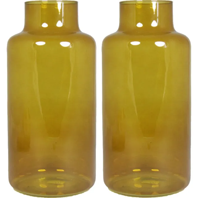 Floran Bloemenvaas Milan - 2x - transparant oker geel glas - D15 x H30 cm - melkbus vaas