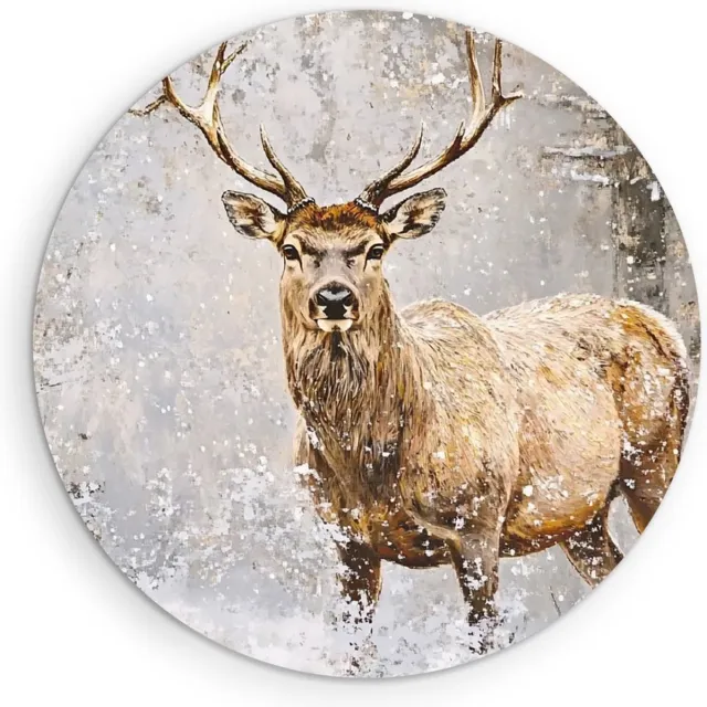 Saammp Forex Muurcirkel - hert tussen de sneeuw - Natuur - Dieren - Ø 90 - Wandcirkel - Wanddecoratie Cirkel - Muurdecoratie Woonkamer - Slaapkamer decoratie - Rond Schilderij