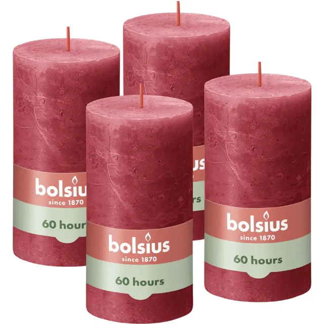 Bolsius Rustieke Kaars - 4 Stuks - Rood - 13cm