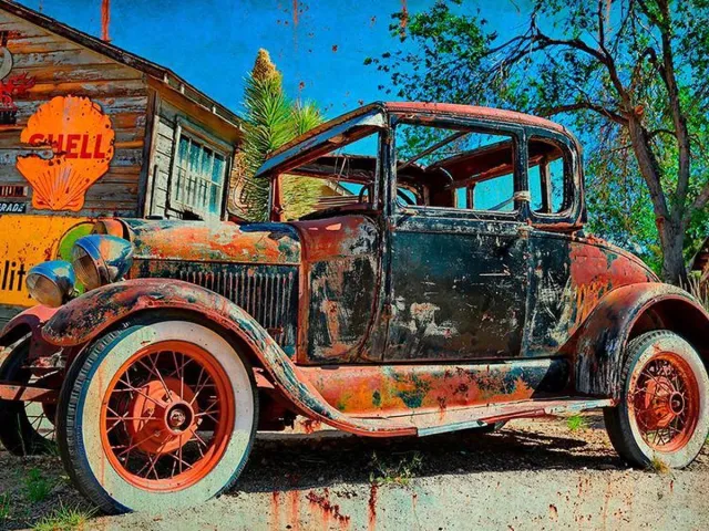 Signs-USA Rusty Car Shell - Wandbord - 30 x 40 cm Zwart, blauw, rood, geel, bruin