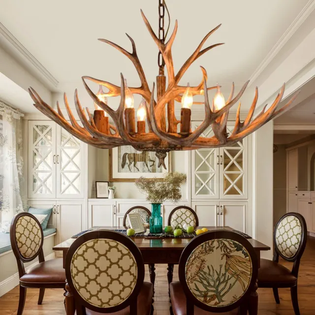 Mrs. Jones Houten Chandelier - 6 Arm Hout Kroonluchter - Herten Hoorn Stijl - 75 cm - Hanglamp - Woonkamerlamp - Moderne lamp
