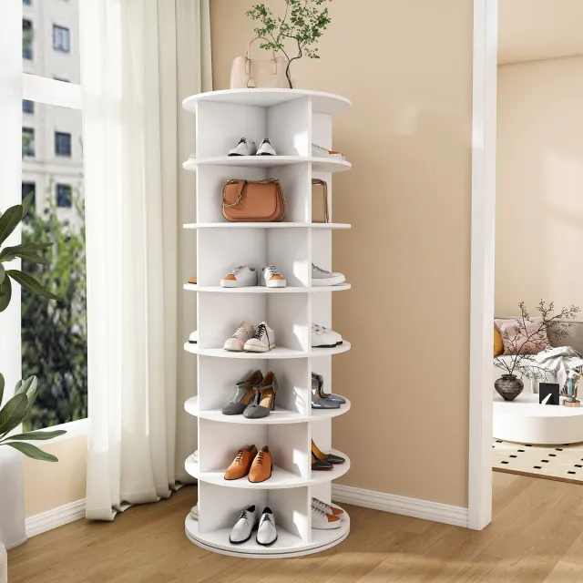 STILVORA Draaibare Schoenenrek 60x60cm – 7 Etages Toren 360 Graden Draaifunctie – Voor 28 Paar – Ruimtebesparend – Hal Vrijstaand – PVC – Zonder Matras – Wit
