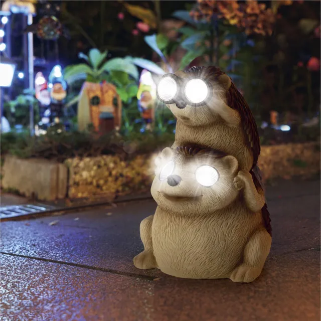 EasyMaxx Solar-LED-egel met verrekijker | Draadloos met automatische daglichtsensor | Robuust | Gemaakt van kunststeen | Decoratief voor in de tuin, op het balkon of op het terras | 8 uur brandduur Beige