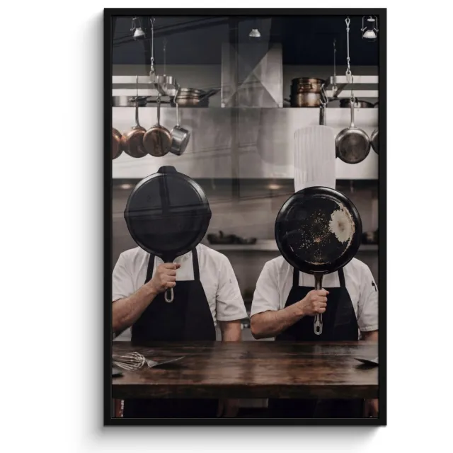 FrameYourWall Poster in lijst - Fotolijst 80x120 cm - Posters - Koks - Koekenpannen - Keuken - Posterlijst zwart - Decoratie - Wanddecoratie woonkamer - Muurdecoratie slaapkamer