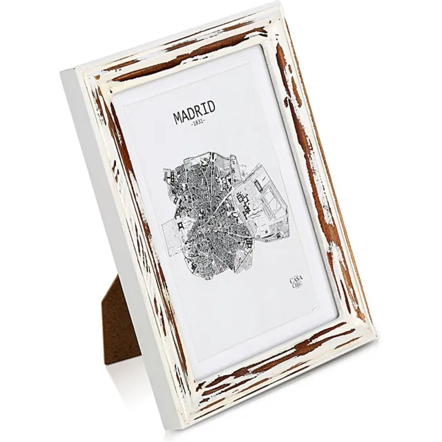 Casa Chic Antic by Casa Chic - Shabby chic fotolijst 17 x 12 cm - Glasfront - met passe-partout voor 10x15 foto's - 2 cm lijstbreedte - Echt hout - Bruin wit