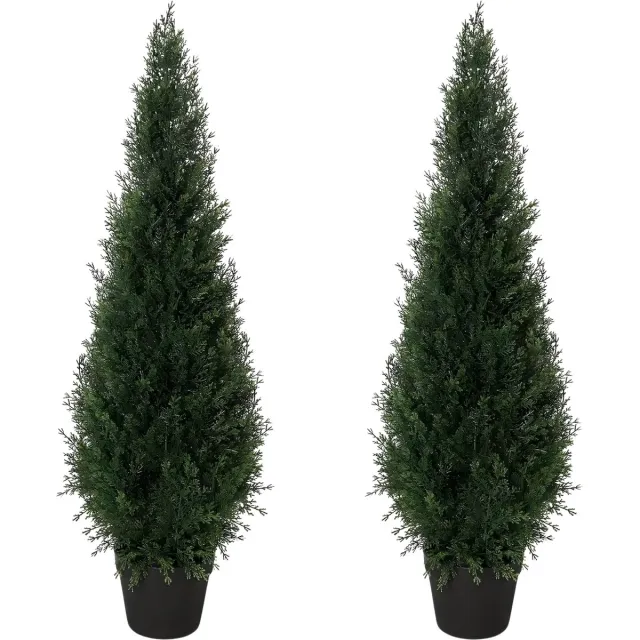Happiq Kunstmatige Cederplant Set 2 Stuks 90/120 cm - Hoge Kunstplant voor Binnen - Natuurlijke Groene Sierplant Zwart
