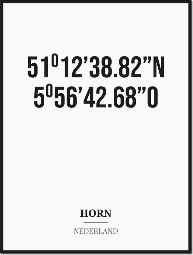 Studio216 Poster/kaart HORN met coördinaten zwart, wit