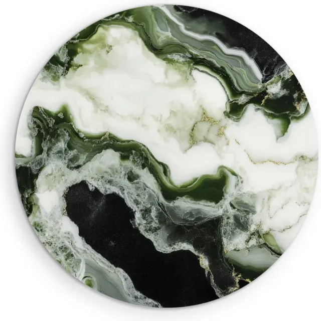 Saammp Muurcirkel Hout - Groen wit marmer - Abstract kunstwerk - Ø 30 - Wandcirkel - Wanddecoratie Cirkel - Muurdecoratie Woonkamer - Slaapkamer decoratie - Rond Schilderij