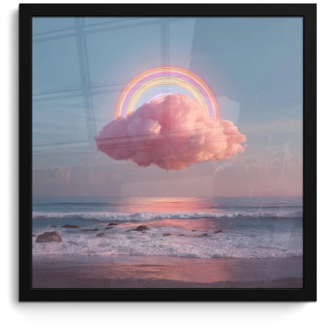 FrameYourWall Poster in lijst - Fotolijst 40x40 cm - Posters - Wolk - Regenboog - Zee - Posterlijst zwart - Decoratie - Wanddecoratie woonkamer - Muurdecoratie slaapkamer