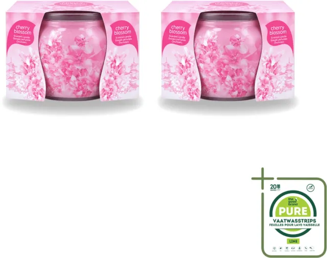 At Home 2 x At Home - Scents - Geurkaars - Cherry Blossom - 70 g - Grootverpakking - Vaatwasstrips - Geurkaars Cherry Blossom - Geur In Huis - Kersenbloesem Geur - Rustgevende Geur - Geur In Woonkamer Roze