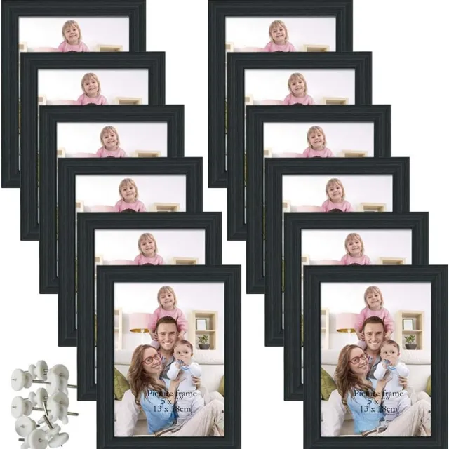Famanu Set van 12 zwarte fotolijsten 6x4cm wand of tafel
