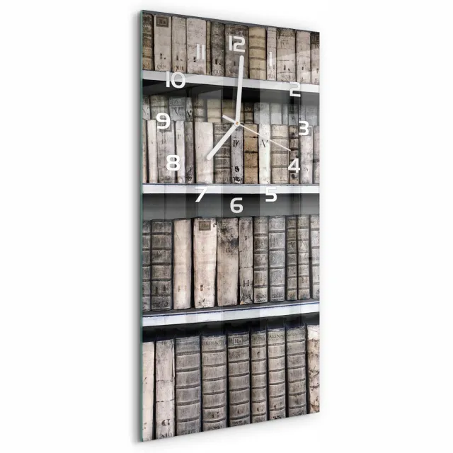 TULUP Wandklok - Boekenplank Moderne Wandklok Glas - 30x60 cm - Beige Wandklok Glas Decoratie - Witte handen - Rechthoekige Klok - Glazen Wandklok Design - Klok Glas Met Opdruk
