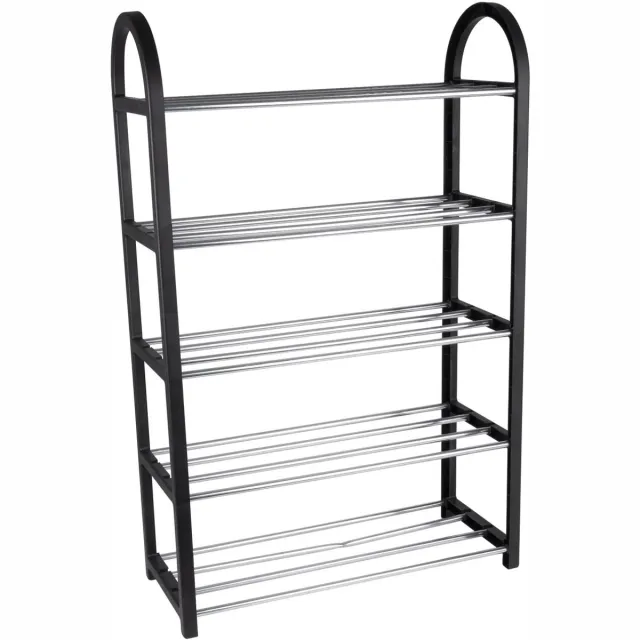 Alpina Schoenenrek - 5-Laags Schoenenrekje - Opbergrek - 50 x 20 x 77 CM - Ruimte voor 10-15 Paar Schoenen - Makkelijk te Monteren - Zwart/Zilver