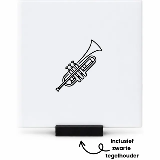 Hacebo Trompet tegeltje met tegelhouder - Trompet - cadeau muziekliefhebber - tegeltjes met tekst - leuk cadeau voor je vriend om te geven - verjaardag muzikant - spreuktegels - 10.8x10.8 CM Wit