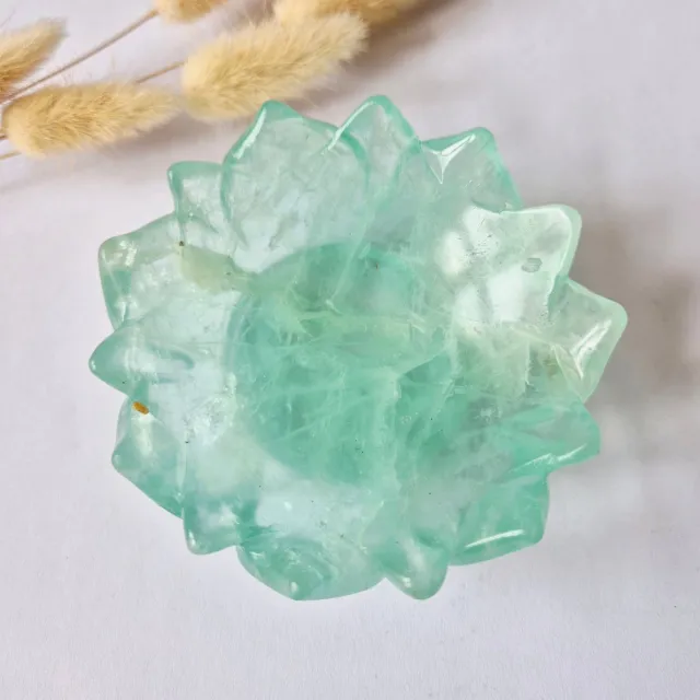 Moonlight Gemstones Fluoriet Lotus Schaal XL – Edelstenen Sieradenschaal 12 cm #3 Meerkleurig