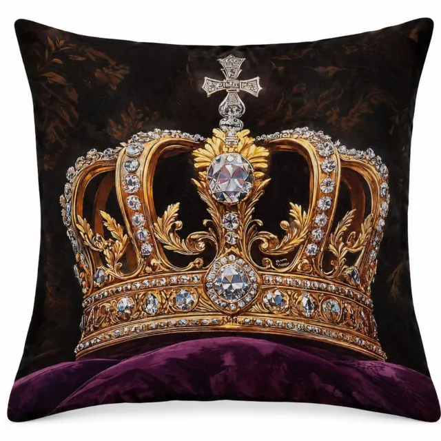 SWGOTA Kussenhoes met kroonmotief 45 x 45 cm - Polyester - Vierkant voor bank en bed - Zonder binnenkussen zwart
