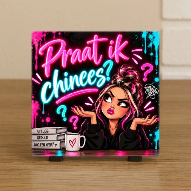 CreaCraft Wenstegeltje “Praat ik chinees?” – Tegeltje met tekst - Grappig - Cadeau voor familie, vriend, vriendin, collega of zomaar – Wenstegeltje - Brievenbuscadeau - CreaCraft