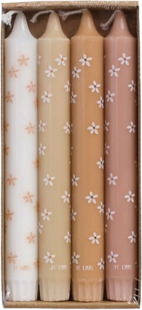 Rustik Lys Dinerkaarsen - set van 4 - Flowers Summer Wit