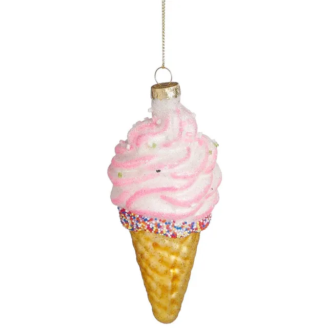 Mica Decorations kerstornament ijsje - glas - roze