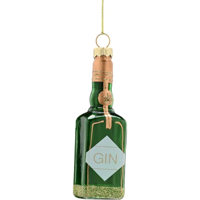 Something Different Sfeervolle 'Gin Bottle' Glazen Kersthangdecoratie - Groene Gin Fles Kerstbal - 10,5 cm