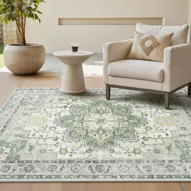GENIMO Tapijt voor Woonkamer, Machinewasbaar Vintage Tapijten met antislip achterkant, Vloerkleden voor slaapkamer, eetkamer, ingang, hal, Groen,160X230CM