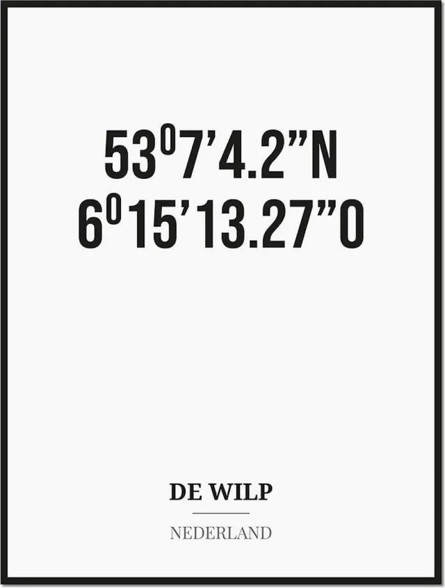 Studio216 Poster/kaart DE WILP met coördinaten zwart, wit