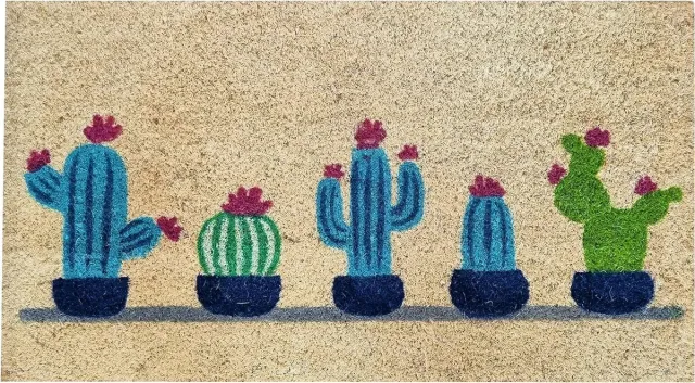 San Marque Voetmat kokos, deurmat kokos, kokosmat met antislip PVC, buiten en binnen mat, Natuurlijke kokos, moderne deurmat, voetmat van kokosvezel als vuilvangmat, indoor en outdoor, 40x70 cm (Cactus)