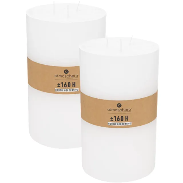 Atmosphera Cilinderkaars / stompkaars groot - 2x - wit - 3 lonten - 14 x 23 cm - 160 branduren
