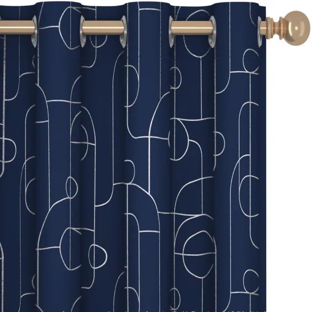 Ibenzoa Moderne Thermische Verduisteringsgordijnen met Ringen - Donkerblauw, Set van 2 Stuks, 260 x 140 cm