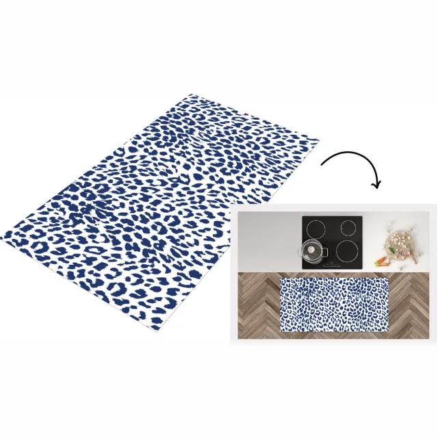 KitchenYeah Keukenloper - Loper keuken - Panterprint - Blauw - Wit - 120x60 cm - Keukenloper vinyl Multicolor